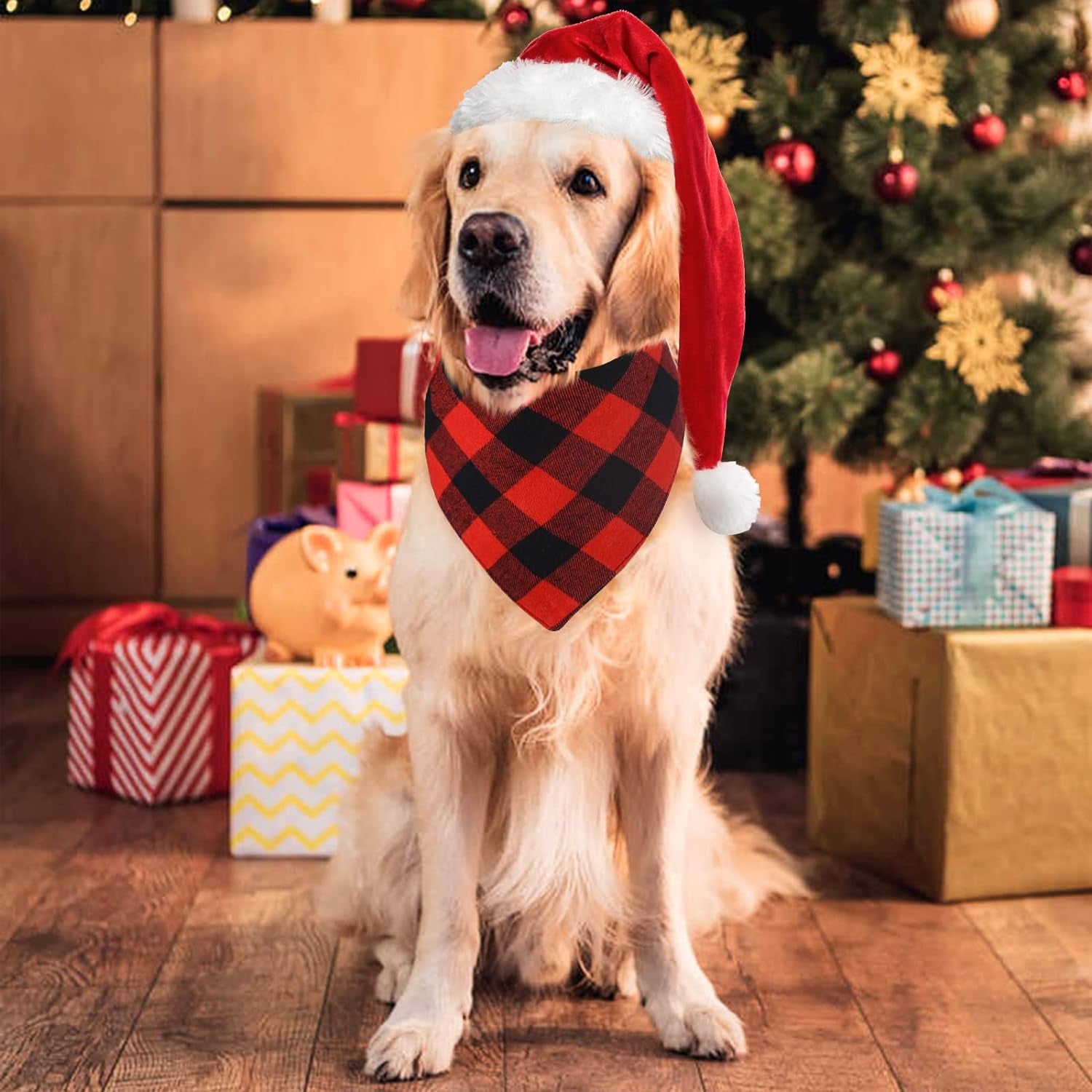 2 Pack Dog Christmas Bandanas, Classic Buffalo Red Plaid Pet Bandana Scarf Triangle Bibs Kerchief Pet Costume Outfit Accessories for Small Medium Large and Extra Large Dogs Cats Pets (Small)